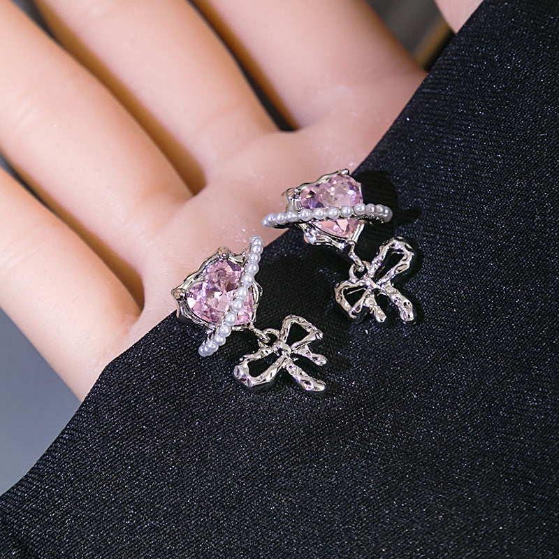 Wholesale Silver Needle Love Wrap Heart Pearl Alloy Earrings